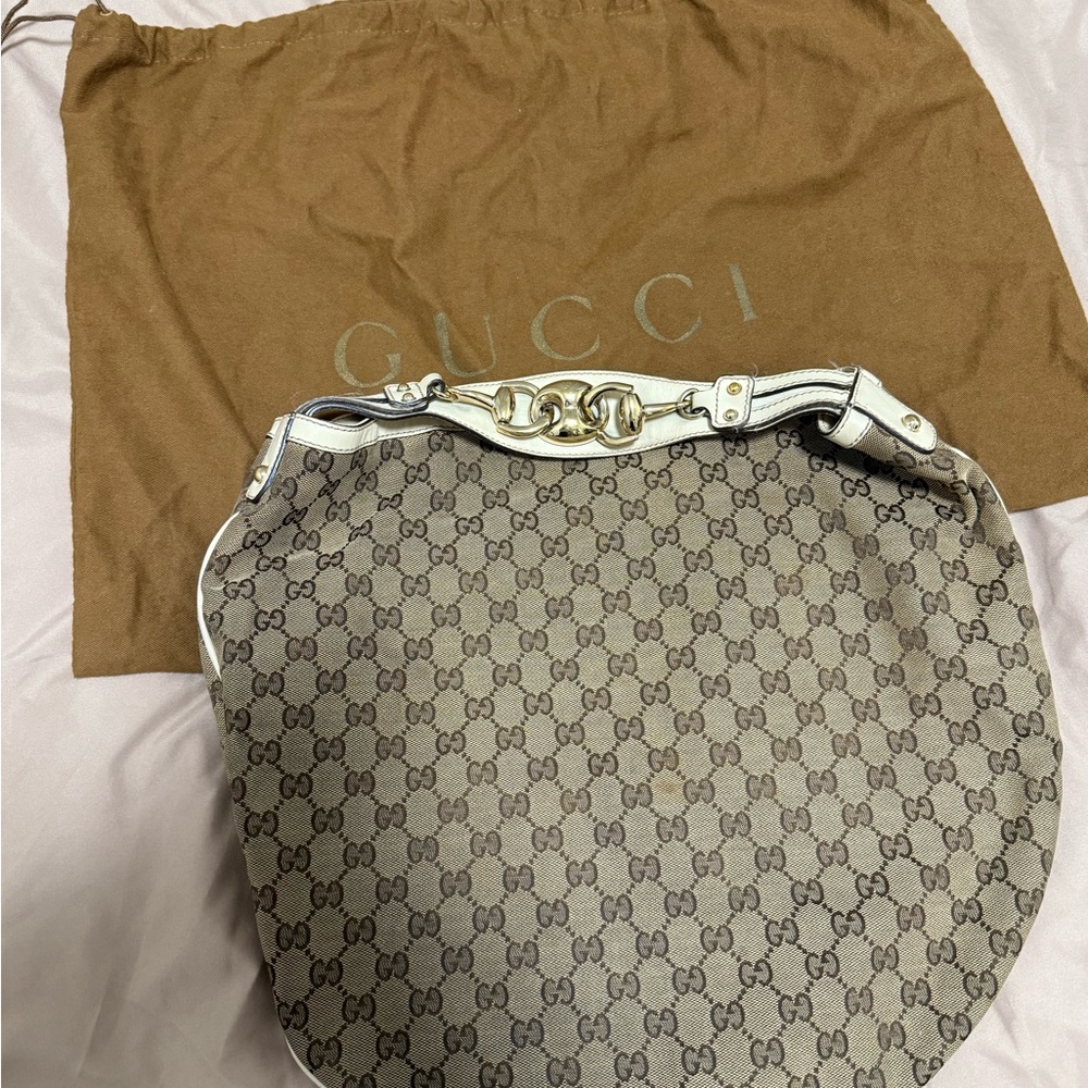 Gucci Beige and White Monogram HOBO bag